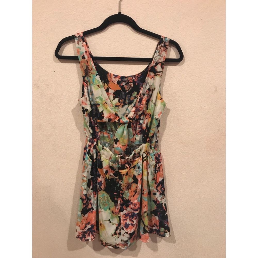 Colorful Flower Romper Dress with Tie-Back